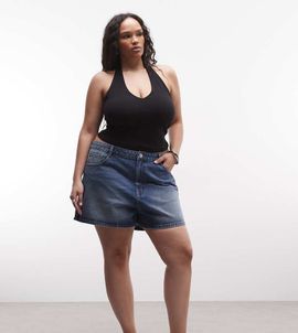 Collusion COLLUSION Plus mom shorts in midwash-Blue