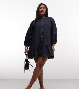 Collusion COLLUSION Plus shirt dress in rinse wash-Navy