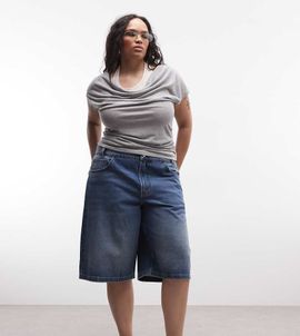 Collusion COLLUSION Plus skater jorts in midwash-Blue