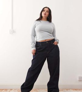 Collusion COLLUSION Plus X001 antifit mid rise jeans in rinse-Navy