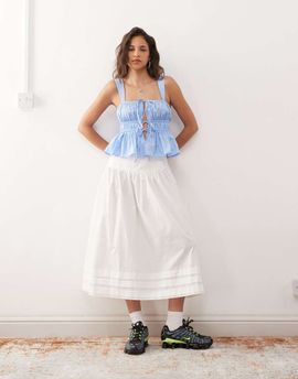 Collusion COLLUSION prairie maxi skirt with pintuck detailing in white