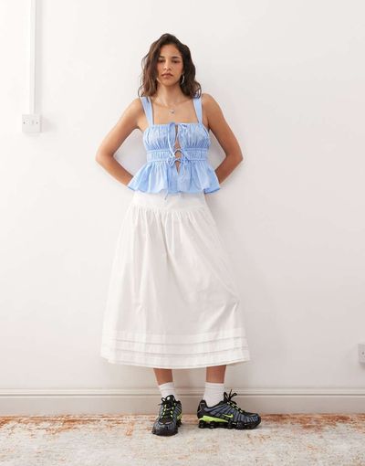 Collusion COLLUSION prairie maxi skirt with pintuck detailing in white