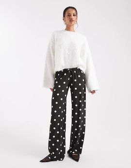 Collusion COLLUSION relaxed ribbed pants in black and white polka dot