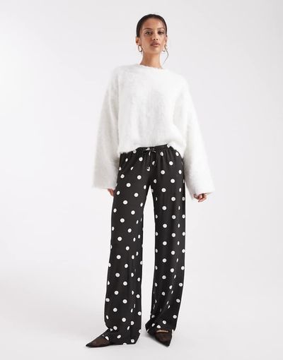 Collusion COLLUSION relaxed ribbed pants in black and white polka dot