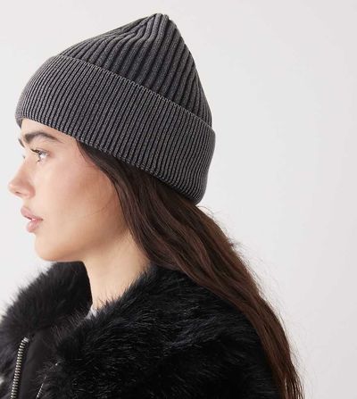 Collusion COLLUSION ribbed washed beanie in charcoal-Black