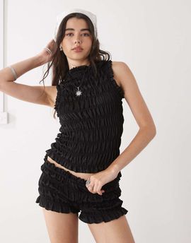 Collusion COLLUSION satin look shirred micro shorts in black - part of a set