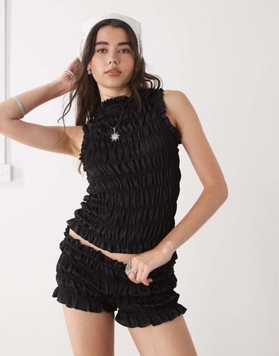 Collusion COLLUSION satin look shirred micro shorts in black - part of a set