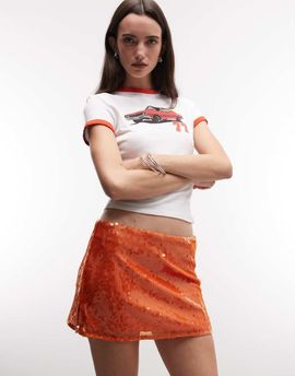 Collusion COLLUSION sequin mini skirt in orange