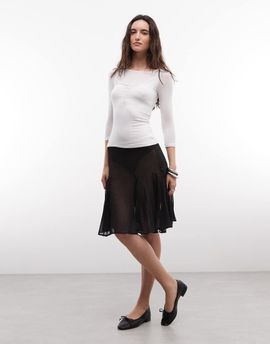 Collusion COLLUSION sheer midi skirt with godet details in black-Brown