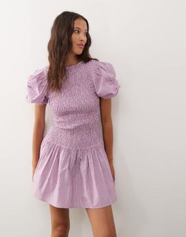 Collusion COLLUSION shirred drop waist mini dress in pink stripe-Yellow