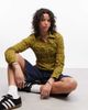 Collusion COLLUSION shirred fitted shirt in green plaid - 3