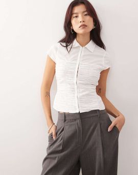 Collusion COLLUSION shirred fitted shirt in white