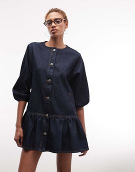 Collusion COLLUSION shirt dress in rinse wash-Navy