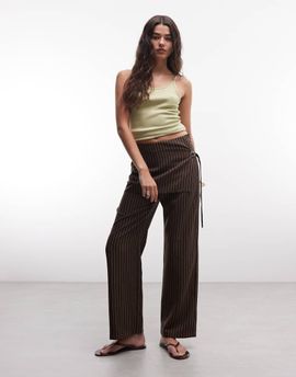 Collusion COLLUSION side tie skirt pants in chocolate pinstripe-Brown