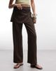 Collusion COLLUSION side tie skirt pants in chocolate pinstripe-Brown - 4