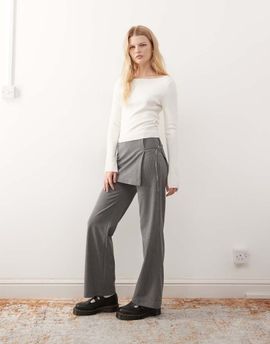 Collusion COLLUSION side tie skirt pants in gray pinstripe-Multi