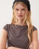 Collusion COLLUSION slash neck cap sleeve T-shirt in chocolate stripe-Brown - 3