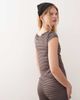 Collusion COLLUSION slash neck cap sleeve T-shirt in chocolate stripe-Brown - 4