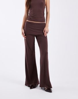 Collusion COLLUSION slinky skirted pants in deep chocolate - part of a set-Brown