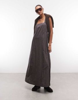 Collusion COLLUSION smock channel detail maxi dress in brown check