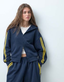 Collusion COLLUSION sports boxy zip up hoodie in navy