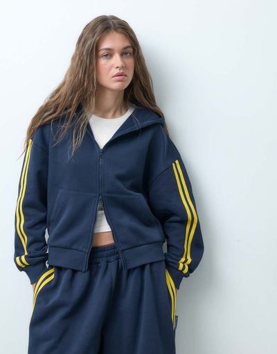 Collusion COLLUSION sports boxy zip up hoodie in navy