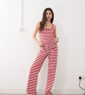 Collusion COLLUSION straight leg relaxed mid rise pants in red stripe - part of a set-Multi