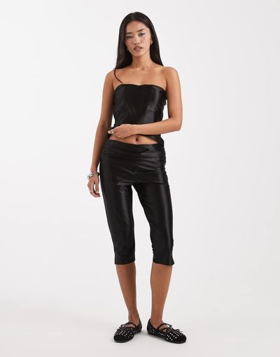 Collusion COLLUSION stretch satin low rise capri pants in black - part of a set