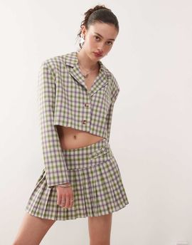 Collusion COLLUSION tailored 90s pleated mini skirt in check - part of a set-Multi
