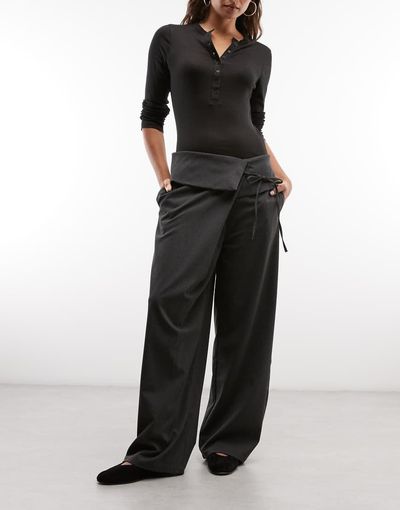 Collusion COLLUSION tailored fold over waist trouser in charcoal-Gray