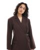 Collusion Collusion tailored oversized belt detail blazer in chocolate -set-Brown - 1
