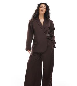 Collusion Collusion tailored wide leg pants in chocolate - part of a set-Brown