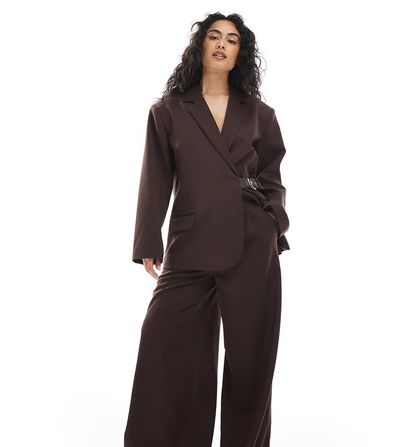 Collusion Collusion tailored wide leg pants in chocolate - part of a set-Brown