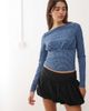 Collusion COLLUSION textured slash neck top in blue gingham-Multi - 1