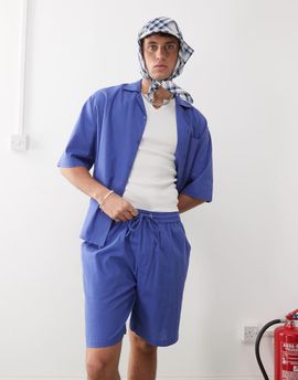 Collusion COLLUSION textured woven shorts in blue stripes-Gray