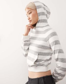 Collusion COLLUSION tight hoodie in gray white stripe-Multi