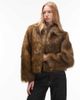 Collusion COLLUSION tipped faux fur short jacket in brown - 1