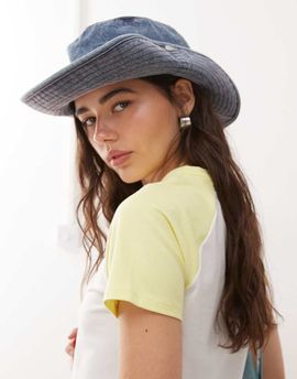 Collusion COLLUSION Unisex cowboy hat in heavy washed denim-Blue