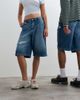 Collusion COLLUSION Unisex distressed jorts in mid wash-Blue - 1