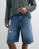 Collusion COLLUSION Unisex distressed jorts in mid wash-Blue - 2