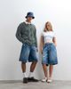 Collusion COLLUSION Unisex distressed jorts in mid wash-Blue - 3
