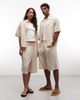 Collusion COLLUSION Unisex grid plaid oversized beach jorts in neutral - 1