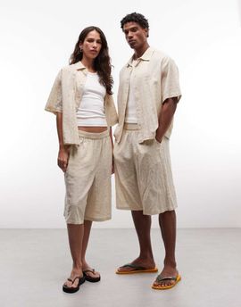 Collusion COLLUSION Unisex grid plaid oversized beach jorts in neutral