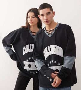 Collusion COLLUSION Unisex hockey t-shirt with long sleeves-Black