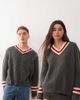 Collusion COLLUSION Unisex knitted v neck sweater in gray with red detail - 1