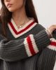 Collusion COLLUSION Unisex knitted v neck sweater in gray with red detail - 3