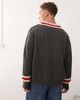 Collusion COLLUSION Unisex knitted v neck sweater in gray with red detail - 4