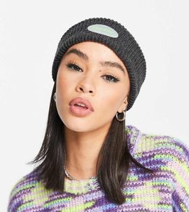 Collusion COLLUSION Unisex logo fisherman beanie with logo in charcoal gray-Grey