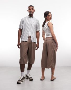 Collusion COLLUSION Unisex longline jorts in brown