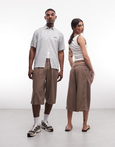 Collusion COLLUSION Unisex longline jorts in brown